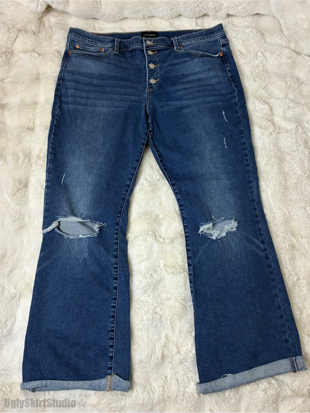 Lucky Brand Sweet Mid Rise Bootcut Jeans Distressed Button Fly Plus Size 18 34R